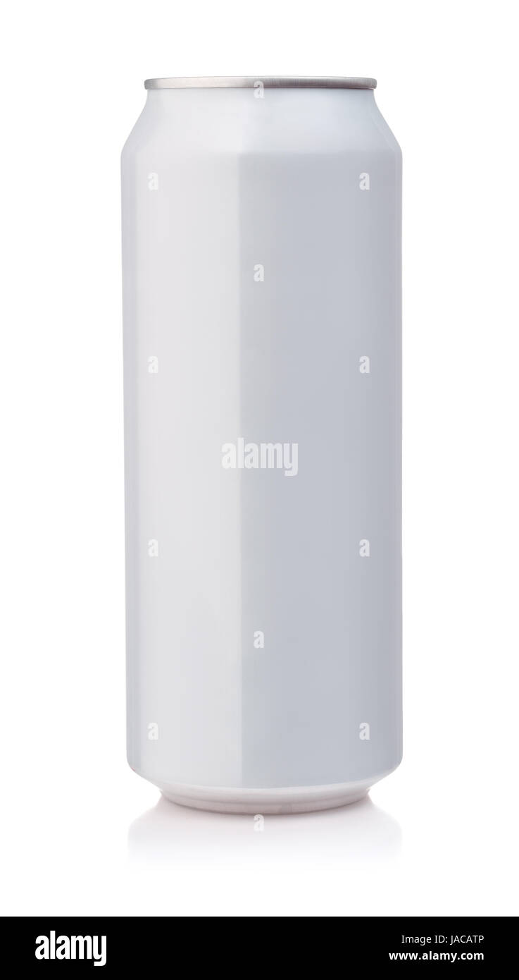 Vorderansicht des weißen Aluminium können isoliert auf weiss Stockfoto
