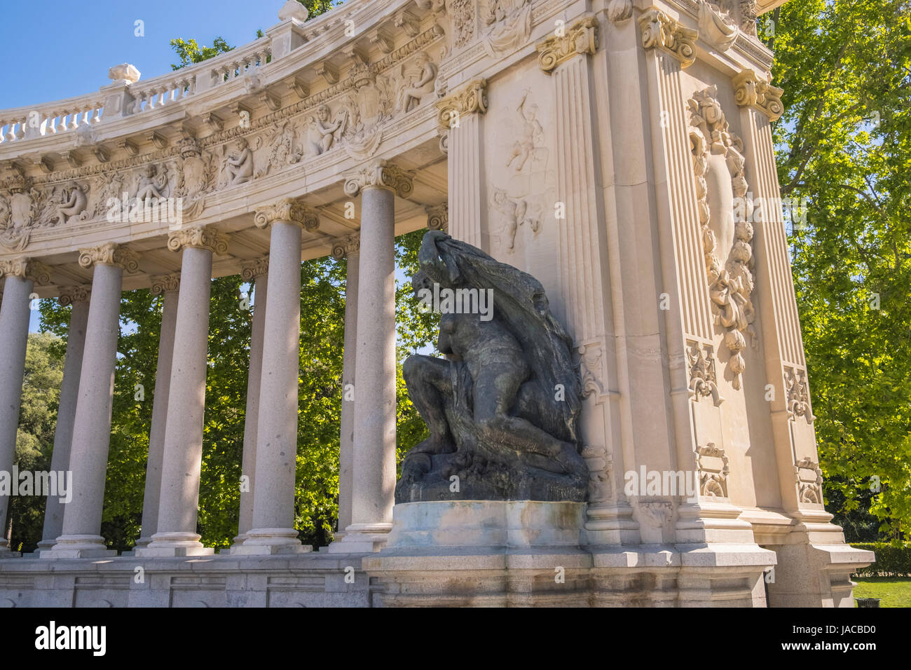 Landmark Denkmal für König Alfonso XII, Buen Retiro Park, Madrid, Spanien Stockfoto