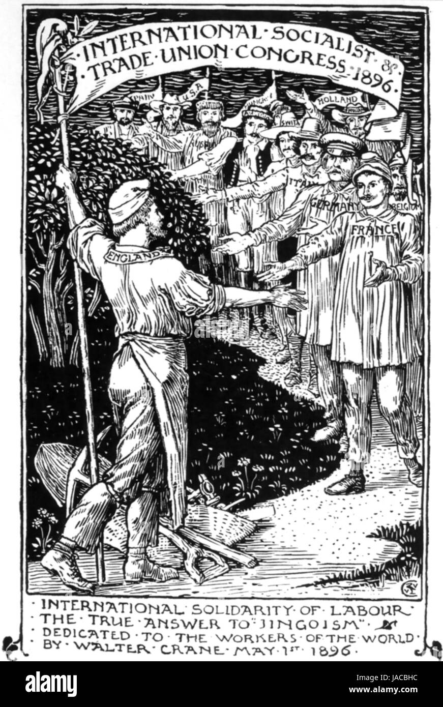 Englische Künstler WALTER CRANE (1845-1915). Gravur von seinem "Kartons für die Ursache 1886-1896' veröffentlicht anlässlich der International Socialist Workers und Gewerkschaft-Kongreß in London, 1896 Stockfoto