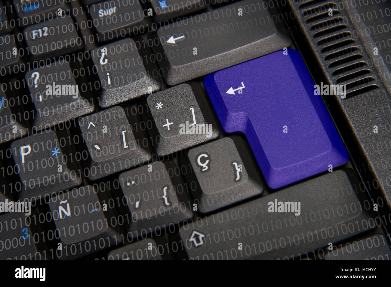 Schwarze Tastatur mit blauen Taste Stockfoto