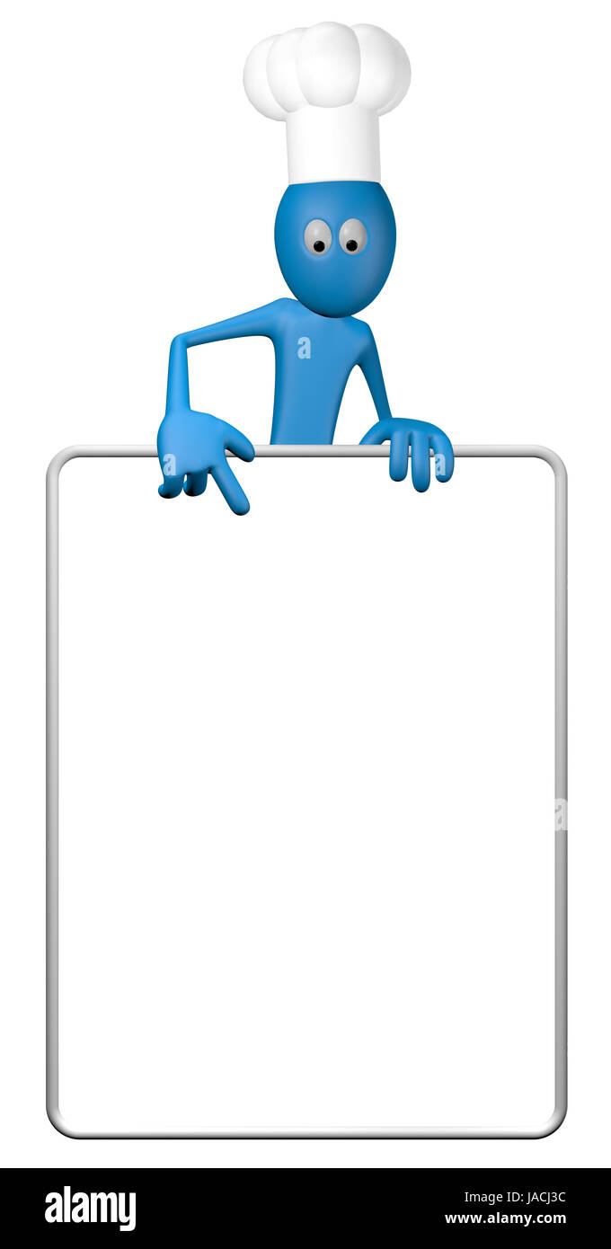 Cartoonfigur Mit Kochmütze Und Leere Weiße Tafel - 3d illustration Stockfoto