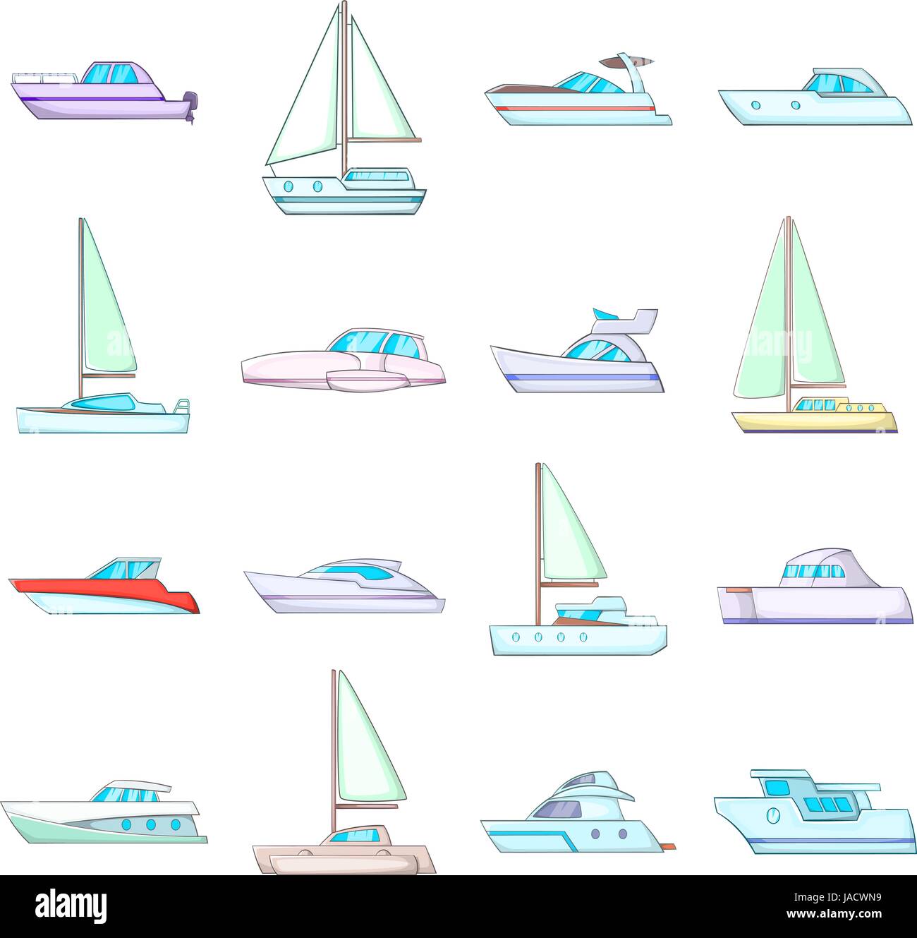 Yachten Icons Set. Cartoon-Illustration von 16 Yachten Vektor-Icons für web Stock Vektor