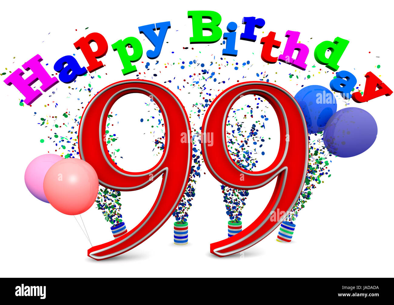 A99 mit Happy Birthday und Ballons Stockfoto