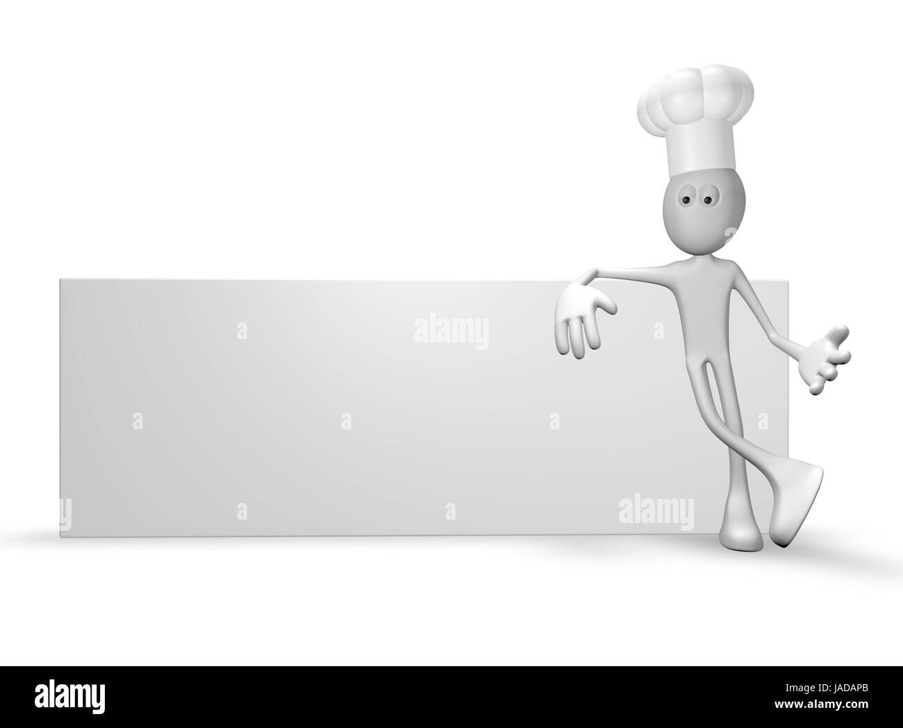 Cartoonfigur Mit Kochmütze Lehnt eine Leerer Weiße Tafel - 3d illustration Stockfoto