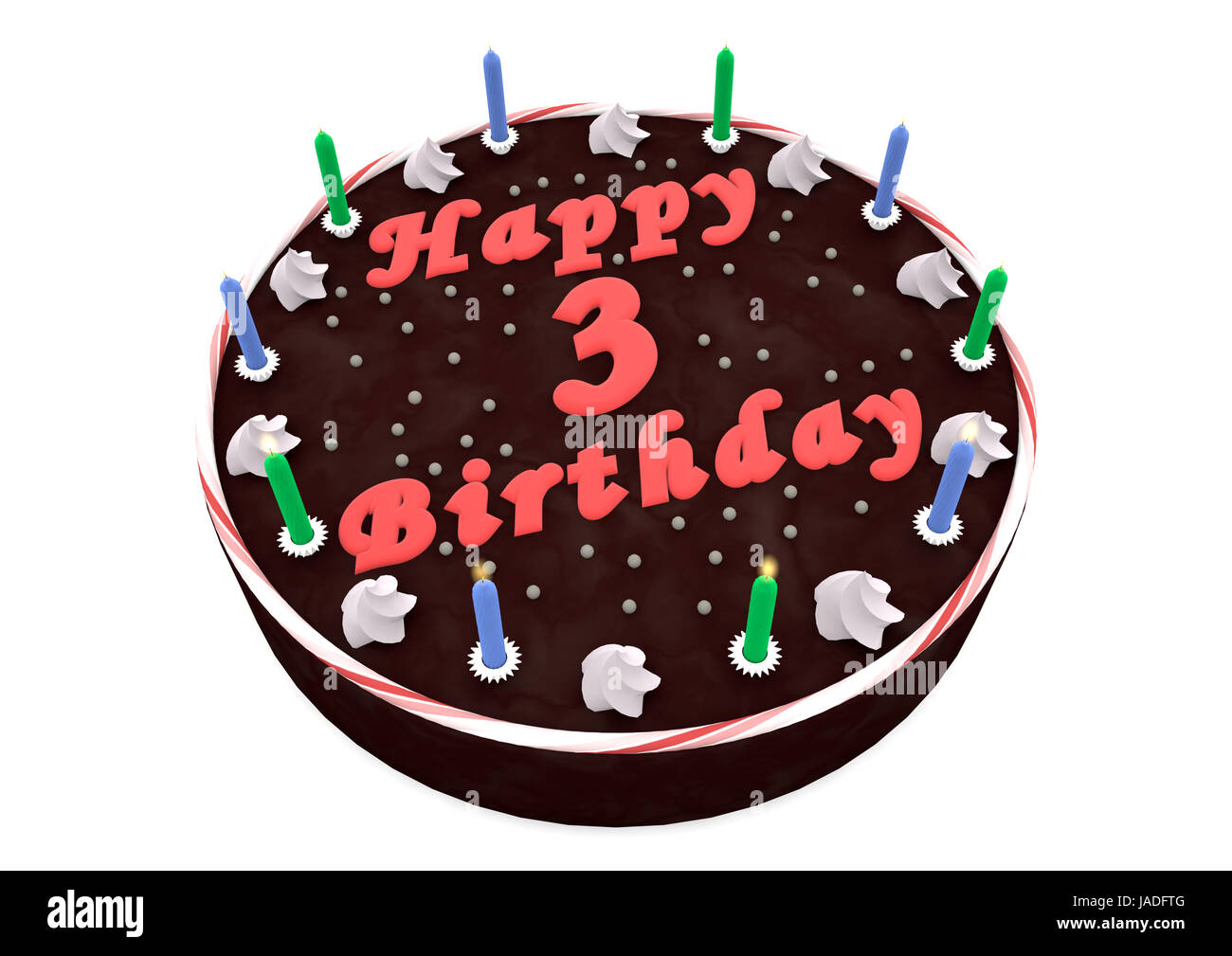 Schokoladenkuchen mit alles Gute zum Geburtstag und das Alter Stockfoto