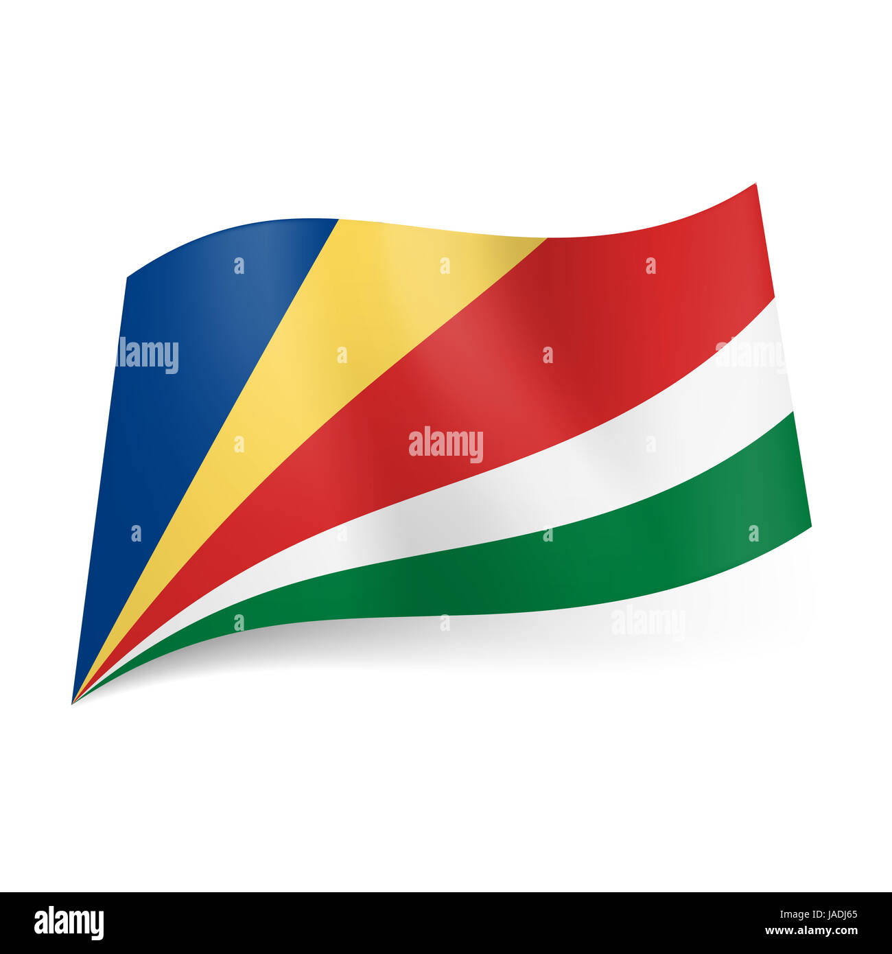 Flagge Der Seychellen Schrage Blau Gelb Rot Weiss Und Grun Streifen Stockfotografie Alamy