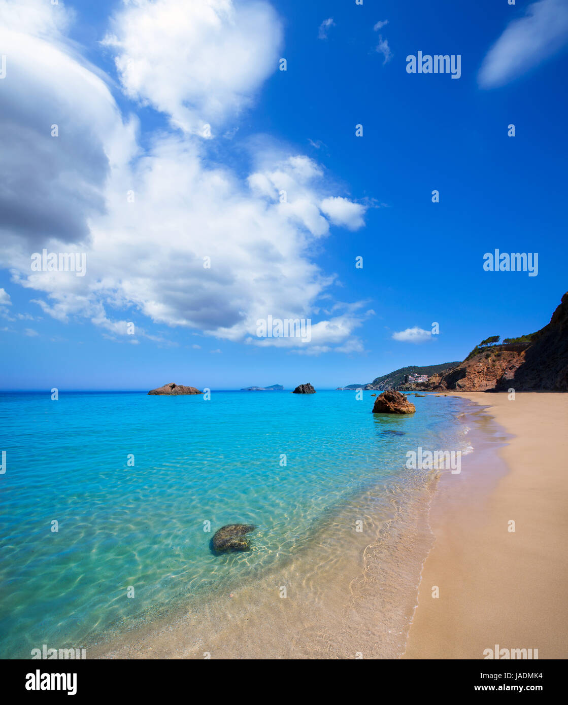 Ibiza Aigues Lehrschule Aguas Blancas Beach in Santa Eulalia Balearen Spanien Stockfoto