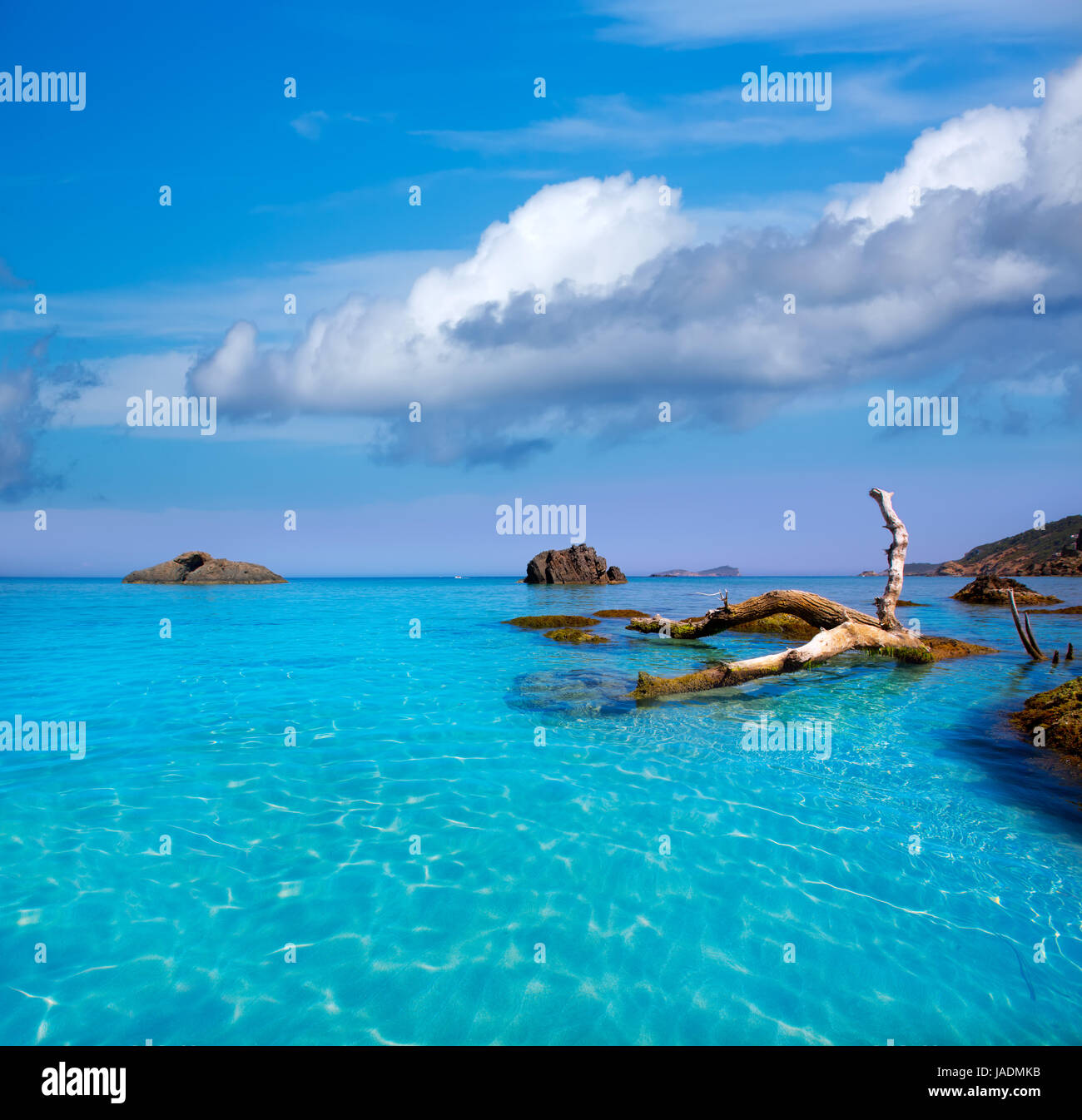 Ibiza Aigues Lehrschule Aguas Blancas Beach in Santa Eulalia Balearen Spanien Stockfoto