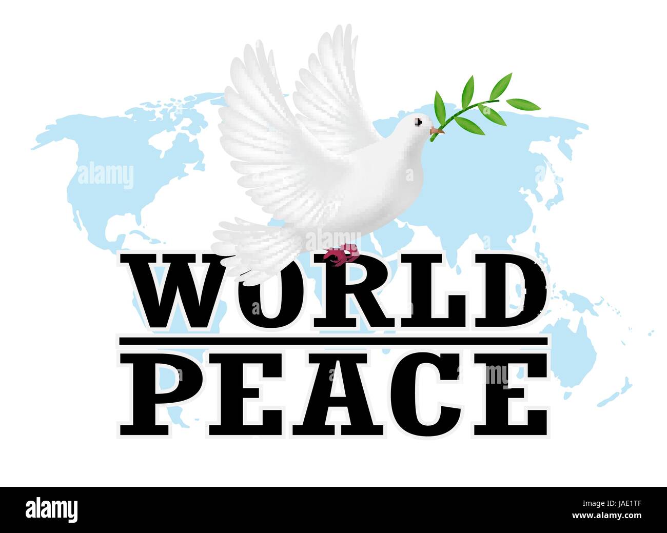 Frieden in der Welt mit weißen Taube auf einer Weltkarte Stock Vektor
