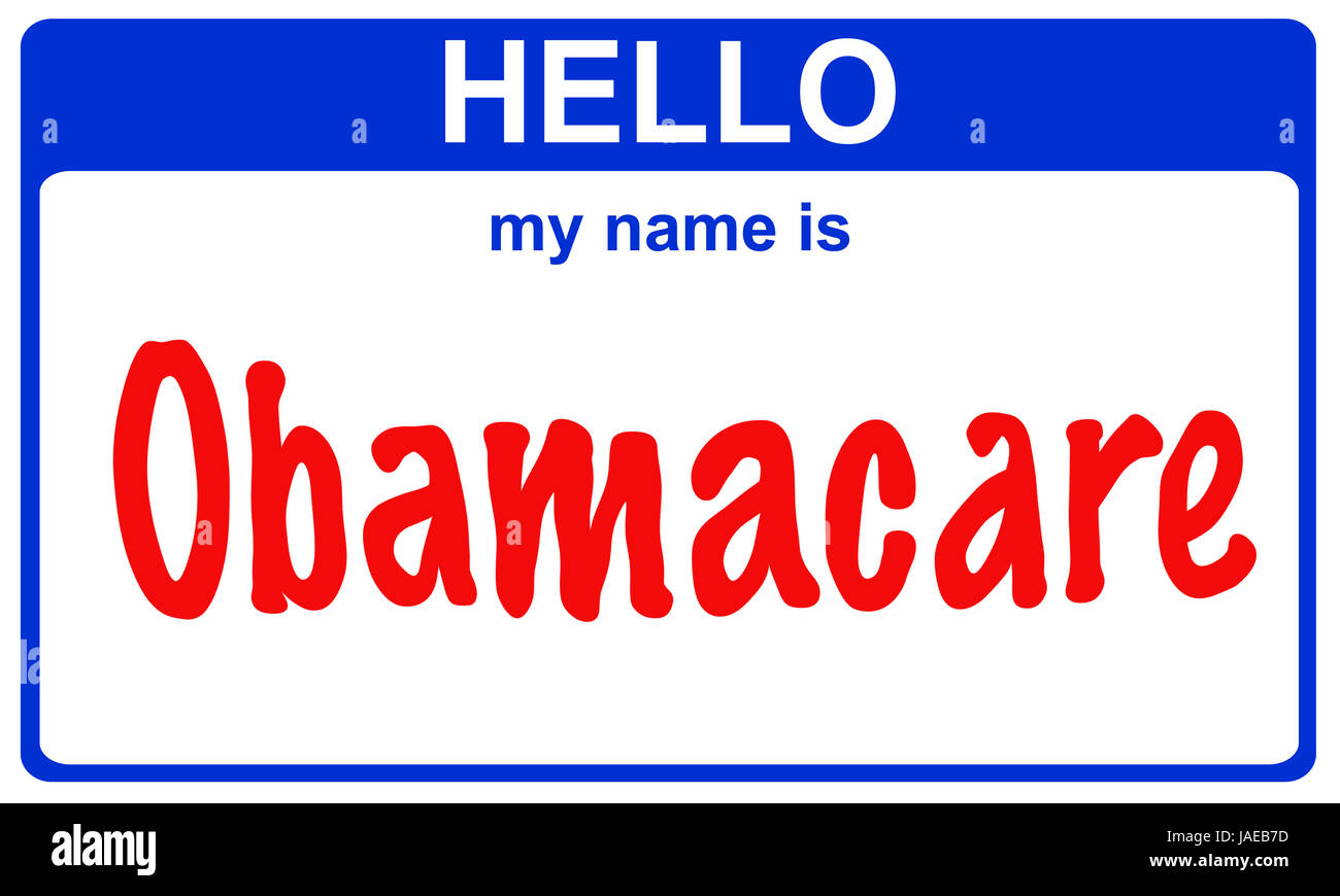 Hallo, mein Name ist Obamacare blauen Aufkleber Stockfoto