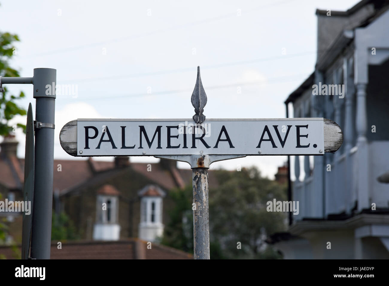 Palmeira Avenue, Westcliff on Sea, Essex. Straßenschild Stockfoto