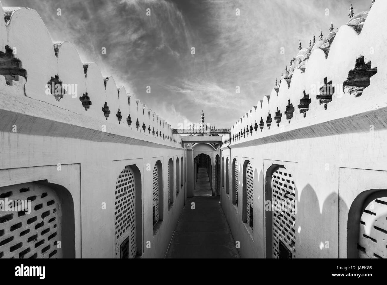 Schöne schwarz / weiß-Korridore der Hawa Mahal Palast (Palast der Winde) in Jaipur, Rajasthan Stockfoto