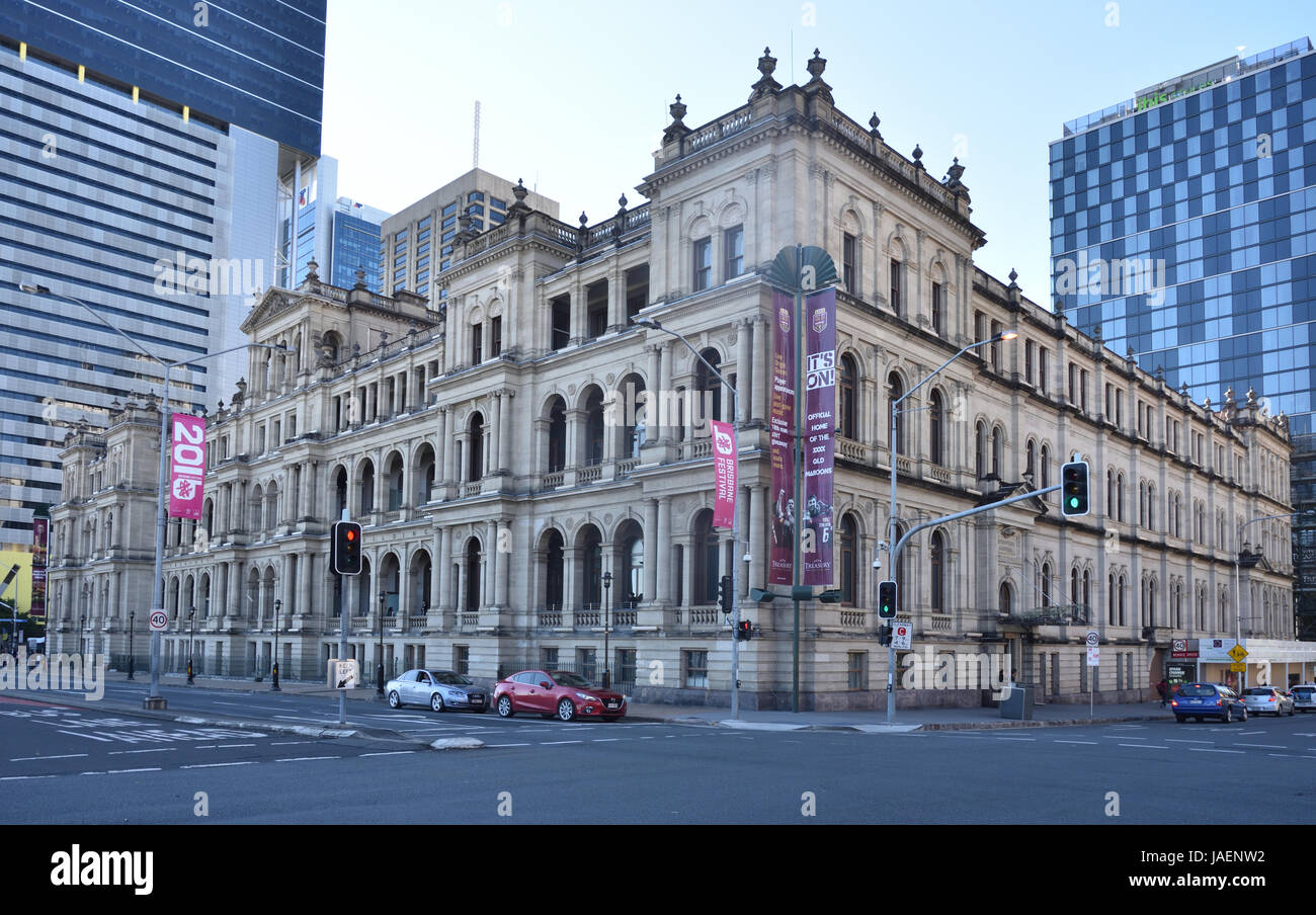 Treasury Casino, Brisbane, aus der ehemaligen Schatzkammer Gebäude, durch den Fluss Bank neben wenigen anderen Erbe Gebäude renoviert. Stockfoto