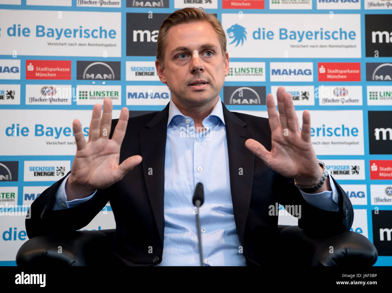 Der neue CEO der deutschen 2. Bundesliga Fußball Verein TSV 1860 München, Markus Fauser, auf einer Pressekonferenz in München, 6. Juni 2017. Foto: Sven Hoppe/dpa Stockfoto