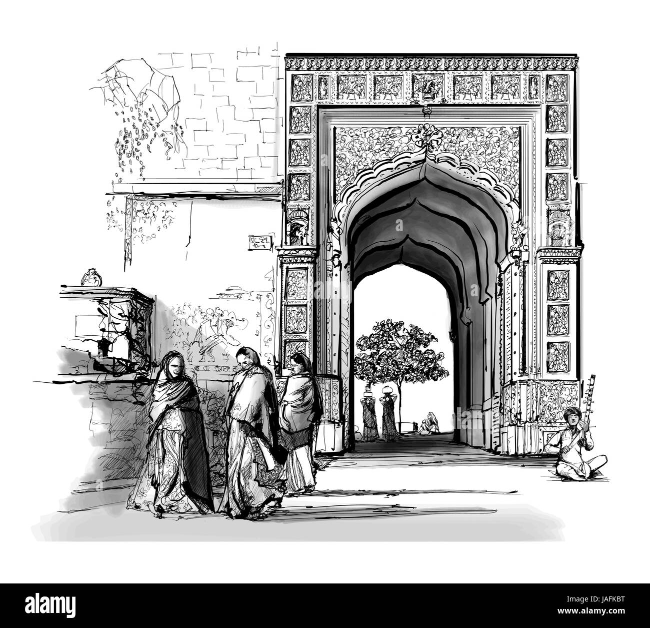 Indien, Rajasthan - Jaisalmer - Vektor-illustration Stock Vektor