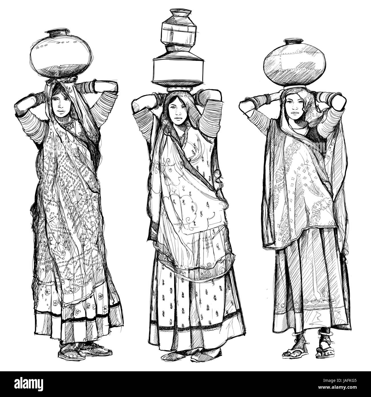 Indien, Frauen, die Gläser auf den Kopf - Vektor-illustration Stock Vektor