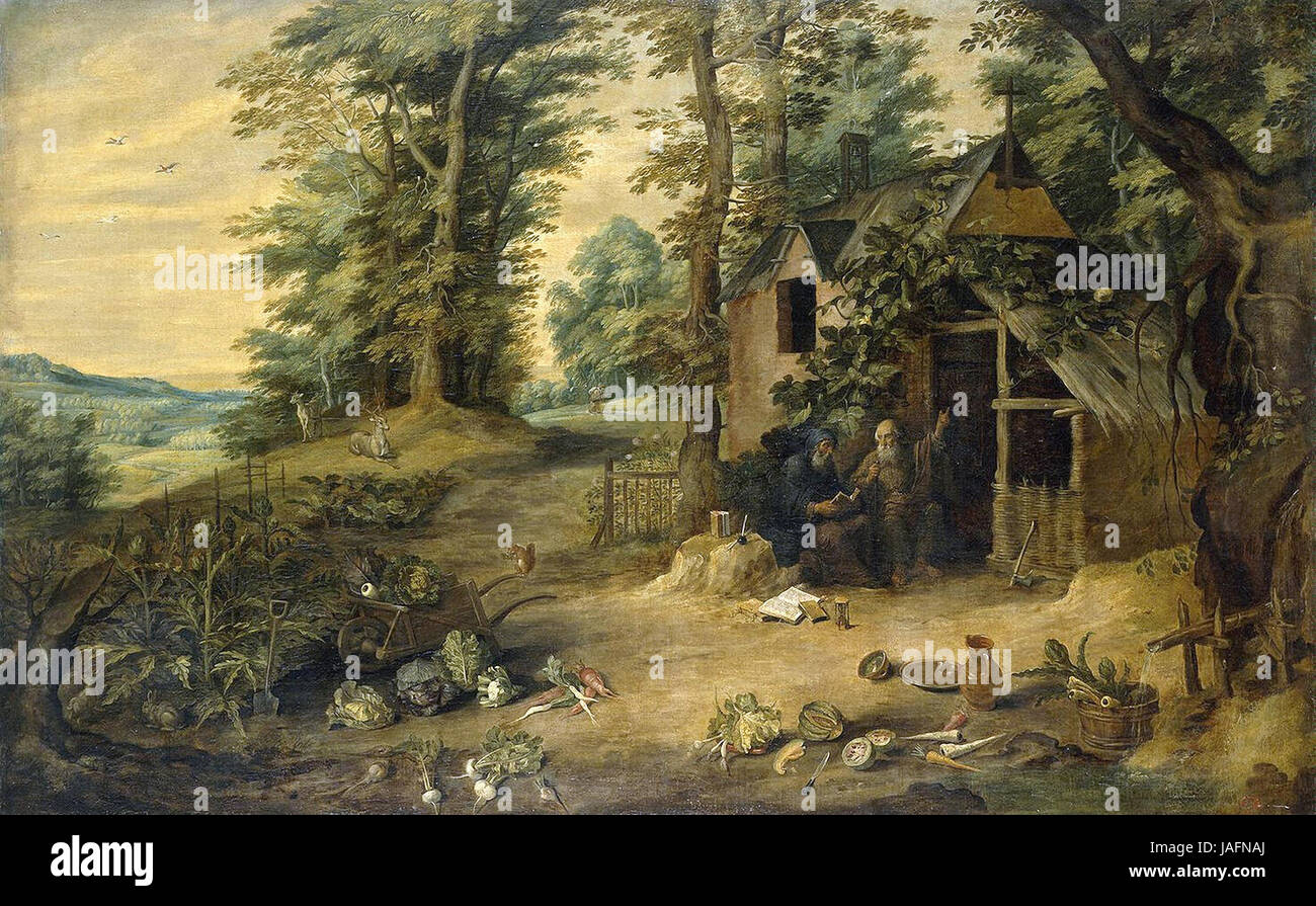 David Teniers der jüngere - Landschaft (Treffen von St. Antonius und St. Paul) Stockfoto