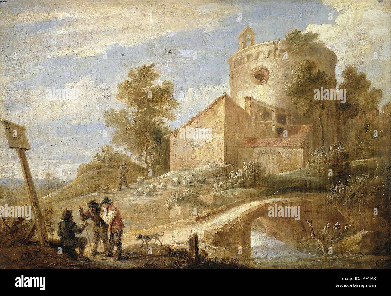 David Teniers der jüngere - Landschaft mit einem Turm Stockfoto
