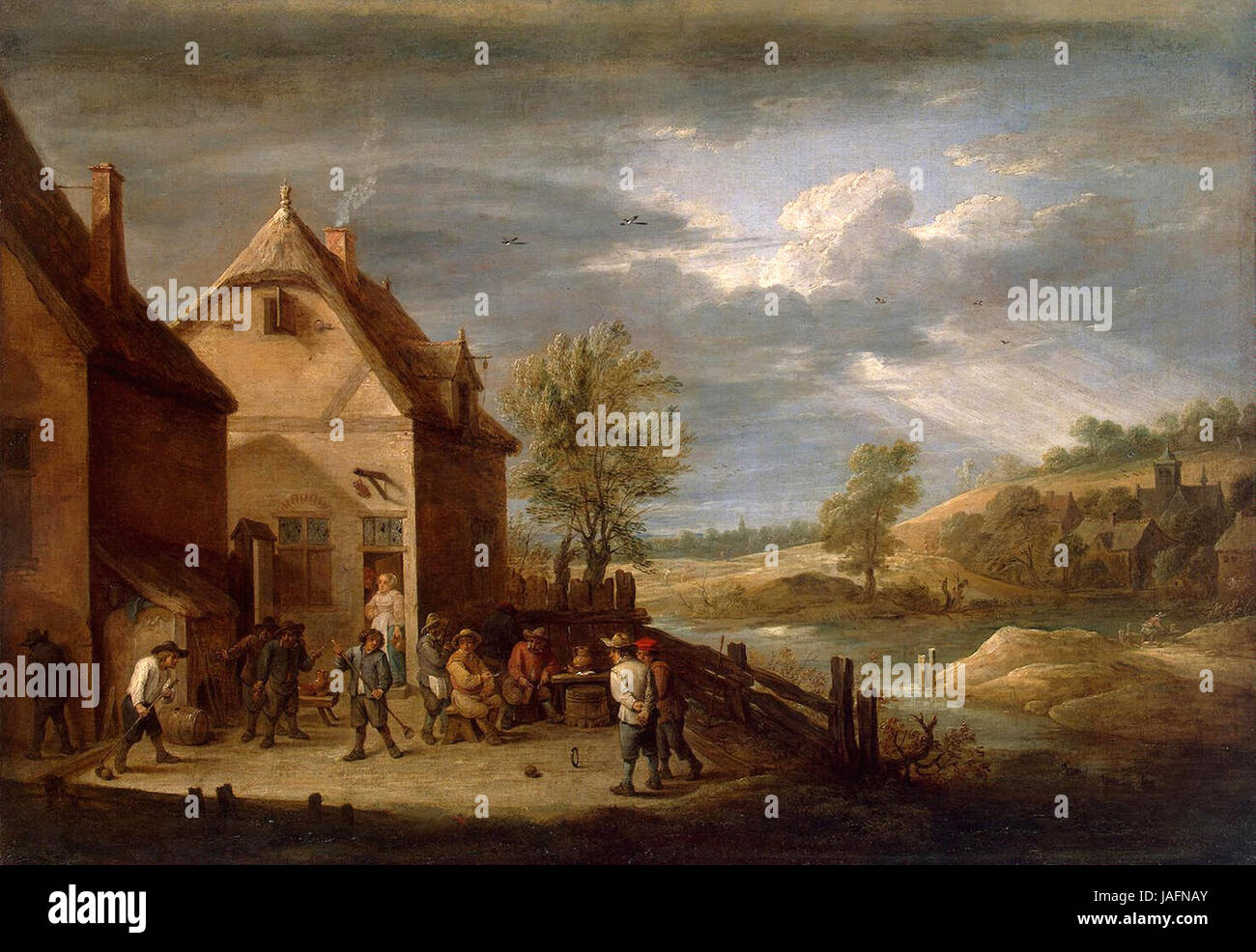 David Teniers der jüngere - Landschaft mit Bauern Bowling Stockfoto