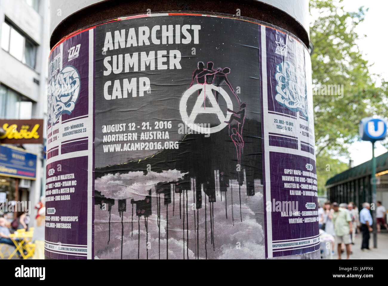 Anarchistische Sommercamp Zeichen, Wien, Österreich Stockfoto