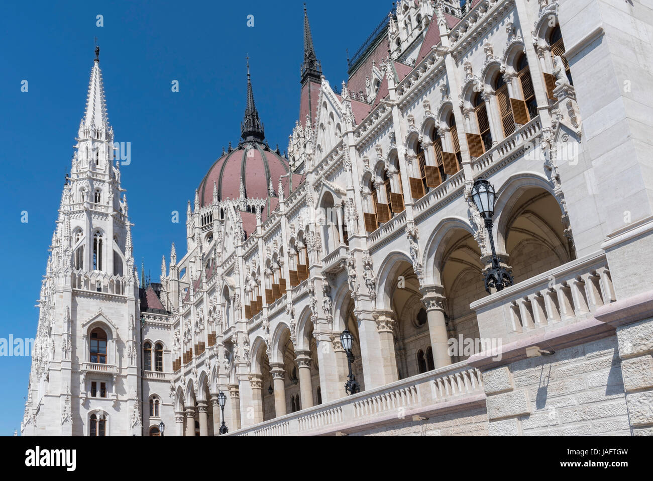 Blick auf das Parlamentsgebäude, Budapest, Ungarn Stockfoto