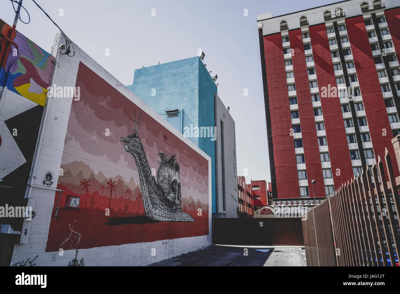 Las Vegas, Vereinigte Staaten von Amerika - 15. Mai 2016. Die Schnecke-Totenkopf Wandgemälde von Streetart-Künstler Alexis Diaz. Stockfoto