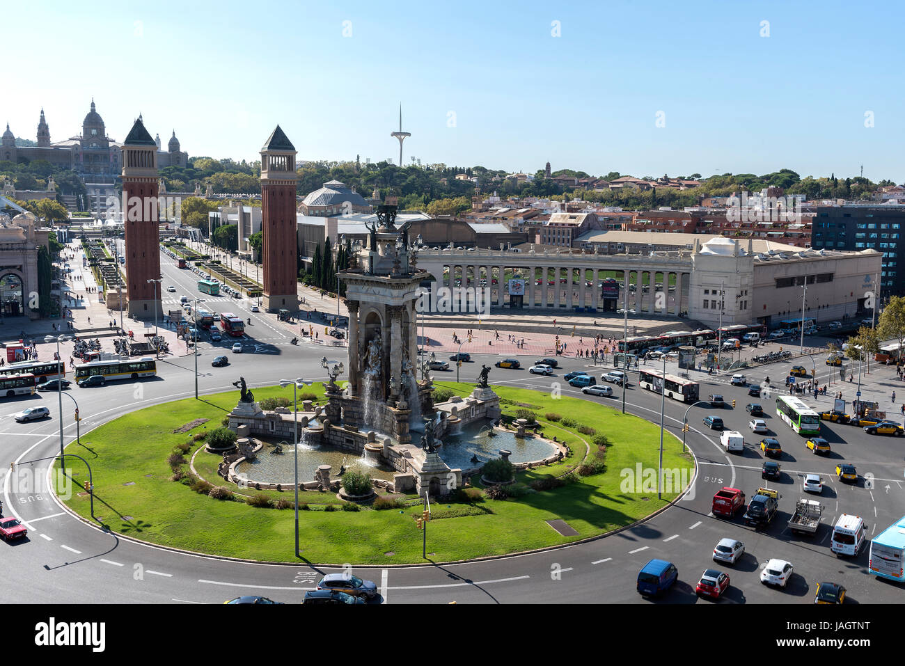 Placa d ' Espanya mit Blick auf das Museu Nacional d ' Art de Catalunya, Barcelona, Spanien Stockfoto