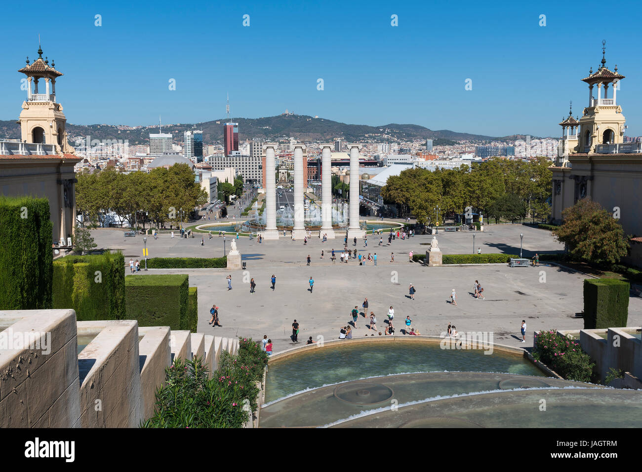 Blick von der Museu Nacional d ' Art de Catalunya, MNAC, Kunstmuseum, Barcelona, Spanien Stockfoto