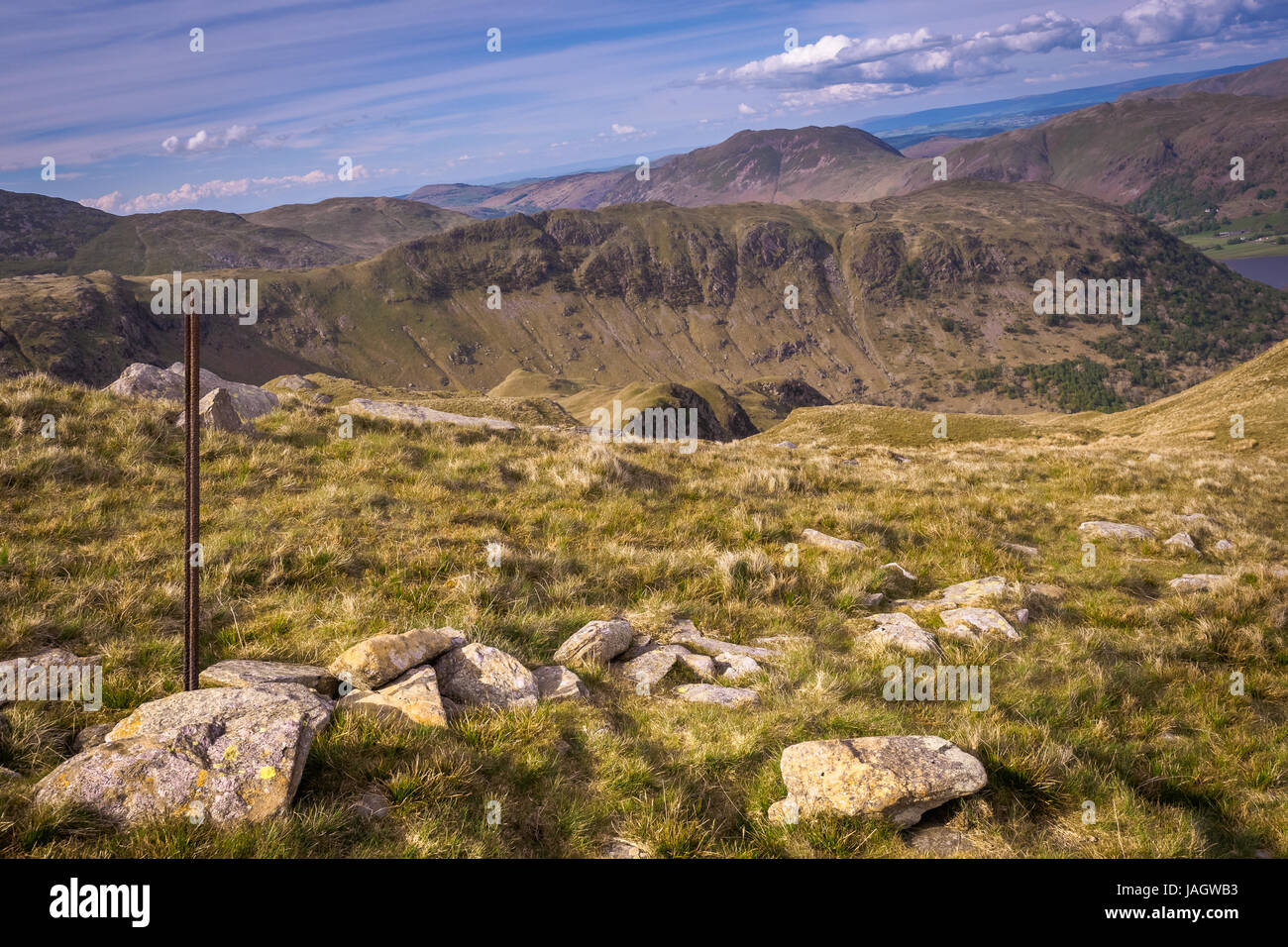 Helvellyn ist ein Berg im englischen Lake District, dem höchsten Punkt der Helvellyn. Sein eine Wainwright Stockfoto