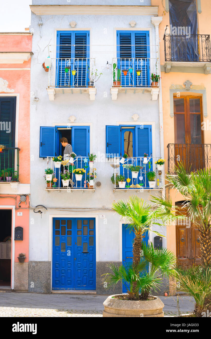 Sardinien Cagliari Farbe, bunte Gebäude im Quartier "Villanova" von Cagliari, Sardinien. Stockfoto