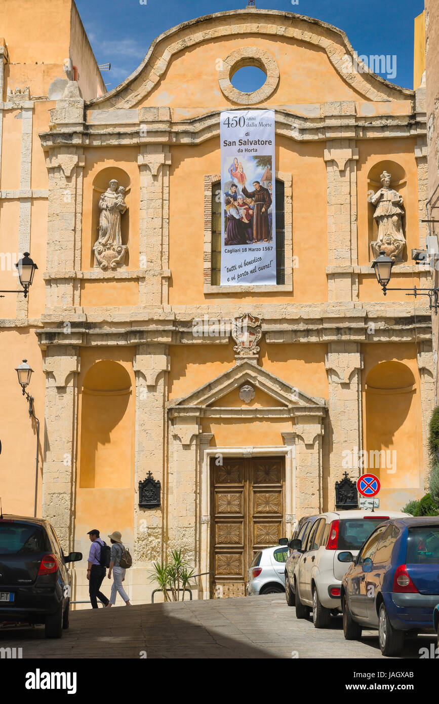 Cagliari Barockkirche, die Fassade von der Chiesa di San Salvatore Kirche in der Altstadt Marina Viertel von Cagliari, Sardinien. Stockfoto