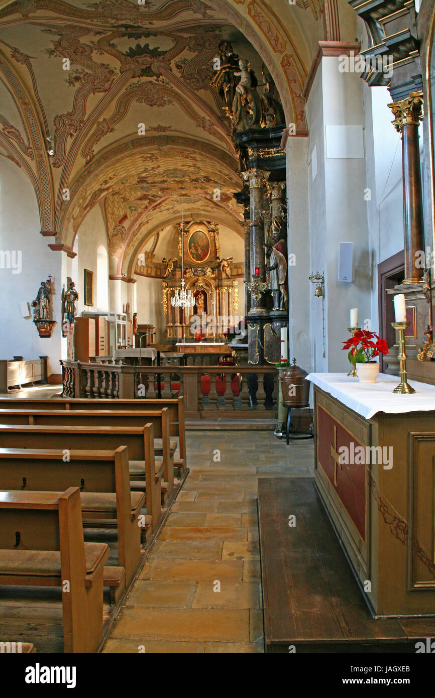 Deutschland, Hessen, Schloss sterben, Wallfahrtskirche, innen, Wallfahrt, Ort der Wallfahrt, Christentum, Anbetung der Jungfrau Maria, katholisch, Kirche, glauben, Religion, Stockfoto