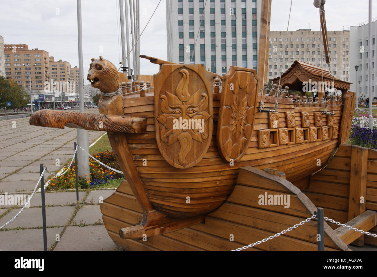 Russland, Archangelsk, Modellschiff Holzschiff, Schiff, Holzarbeiten, Ort von Interesse, Tourismus, Geschichte, Stockfoto