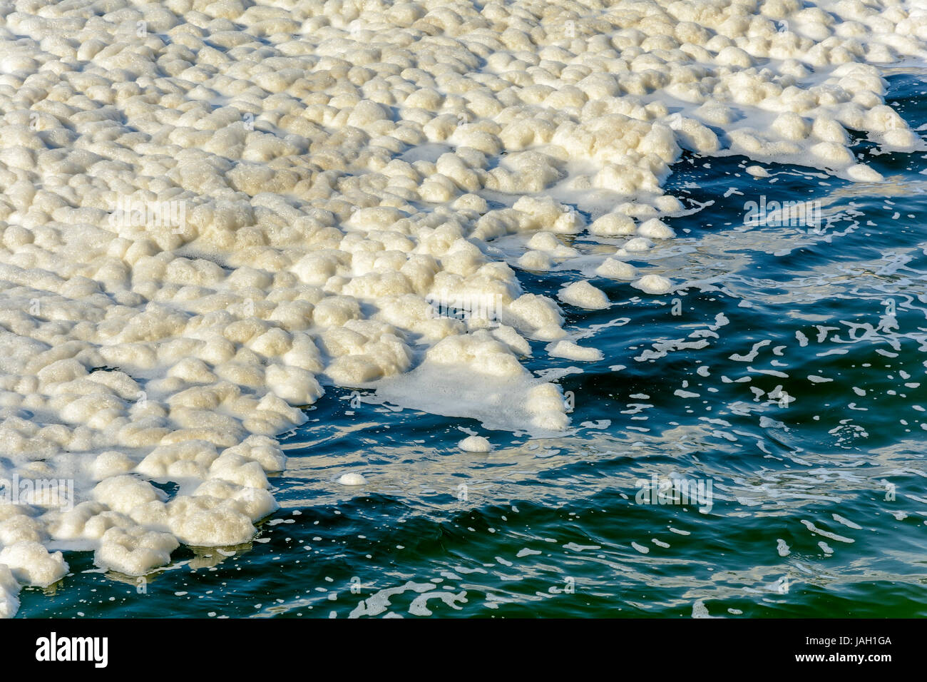 Schmutzige Stelle schaumig Verschmutzung schwebt über das Meerwasser Stockfoto Schmutzige Stelle schaumig Verschmutzung schwebt über das Meerwasser Stockfoto