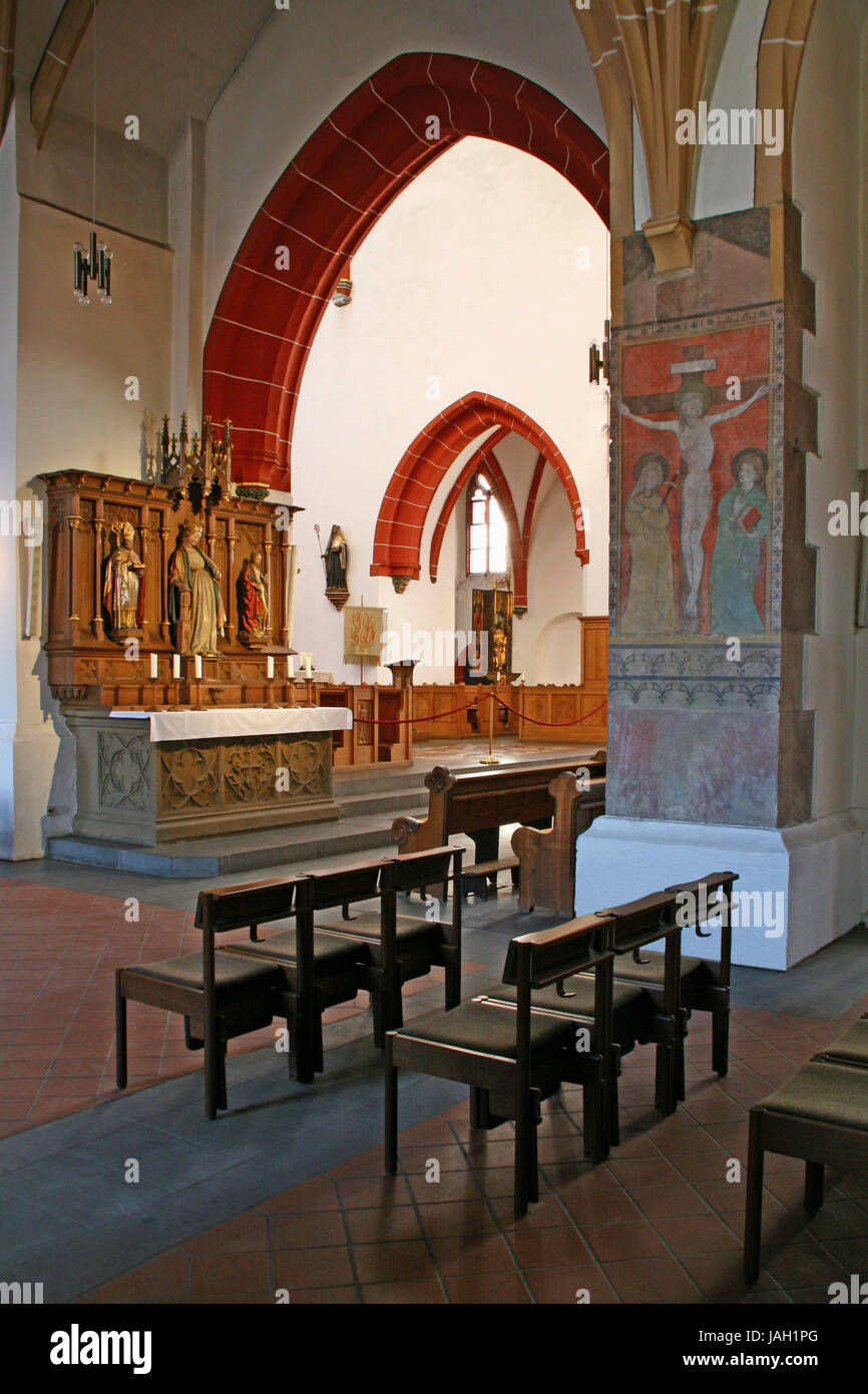 Kirche, innen, Altar, Deutschland, Rheinland-Pfalz, Bingen, Muttergottes, Kreuzigungsgruppe, Christus, John, Religion, glaube, Christentum, niemand, Stockfoto