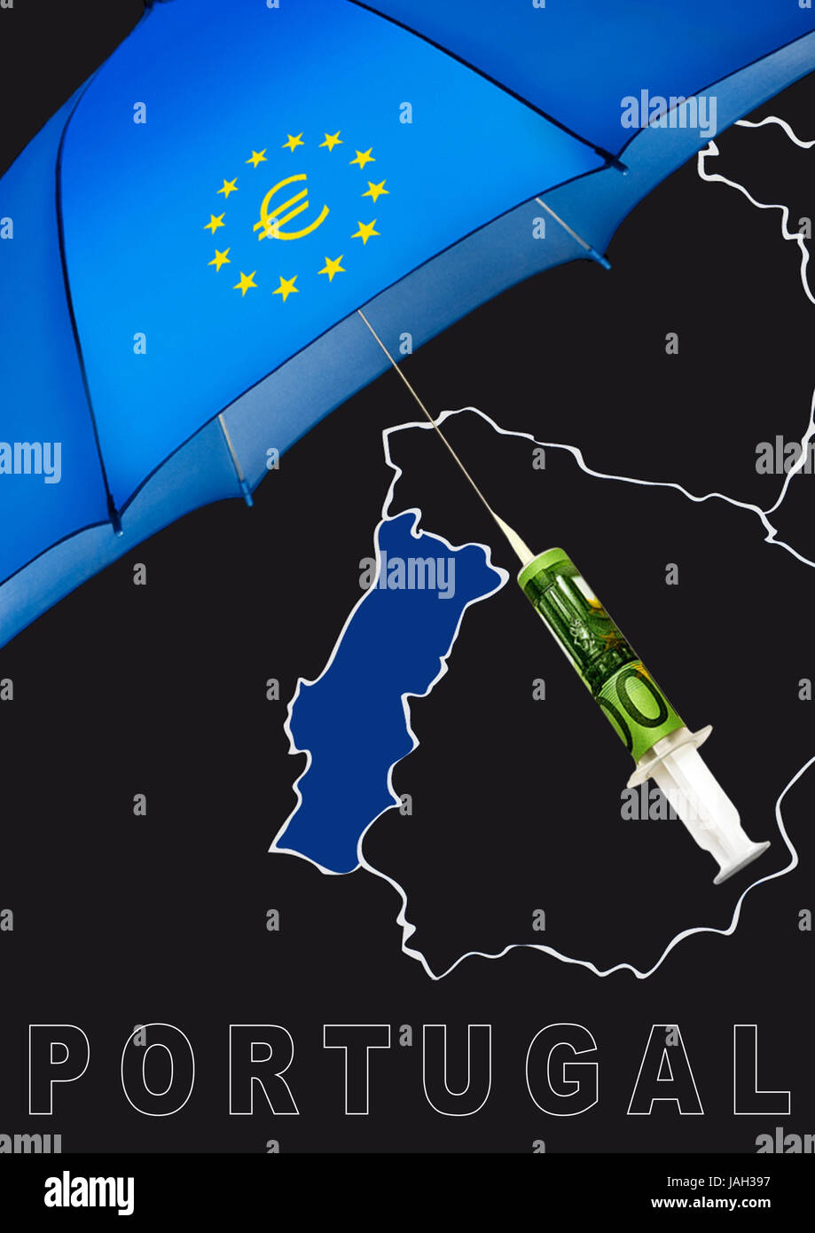 Computer-Grafik, Portugal, schützende Display Bildschirm, monetäre Spritze, EU, Euro, Euroland, Europa, europäische Karte, Hilfe, Eurodisplay Bildschirm, Eurostars, Euroicon, Injektion von Kapital, finanzielle Stütze, monetären Pakete, Hilfs-Pakete, Insolvenz, EU, Karte, Rettung Bildschirm, Schuldenberg, Währung, Schuldenkrise, Schulden-Land, Schuldentilgung, Euro-Schutz-Bildschirm, Stockfoto
