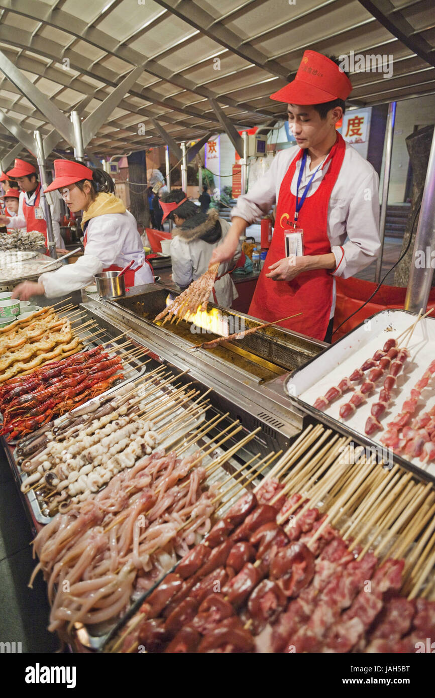 China, Peking, Wangfujing shopping Street, Donghuamen Nachtmarkt, Essen, Stockfoto