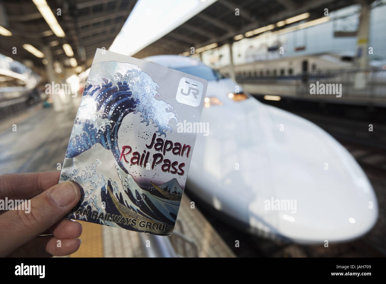 Japan, Shinkansen, Hand, Flugbahn pass, Japan Rail Pass, Stockfoto