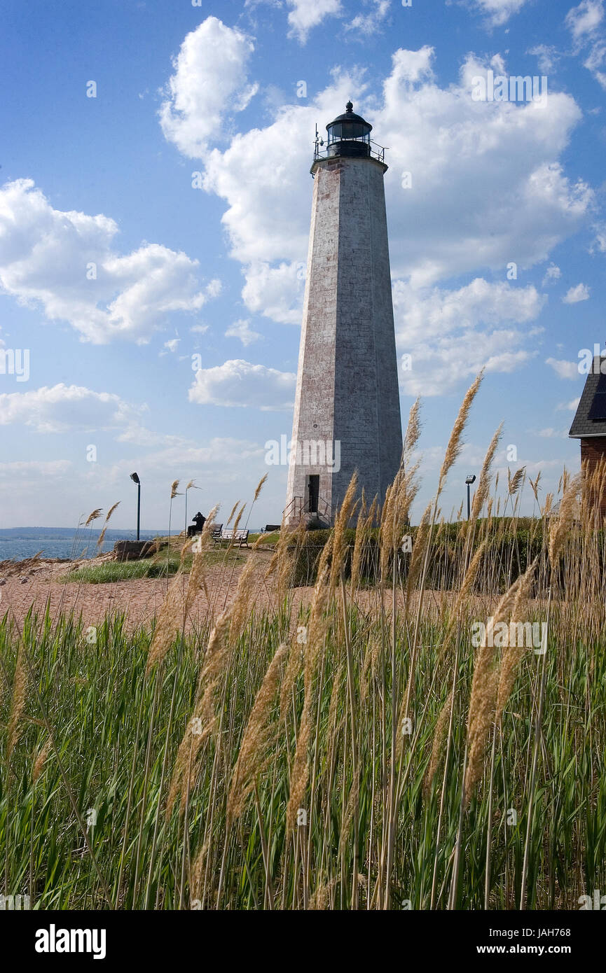 Der Leuchtturm und Lighthouse Point Park - New Haven, Connecticut, Vereinigte Staaten Stockfoto