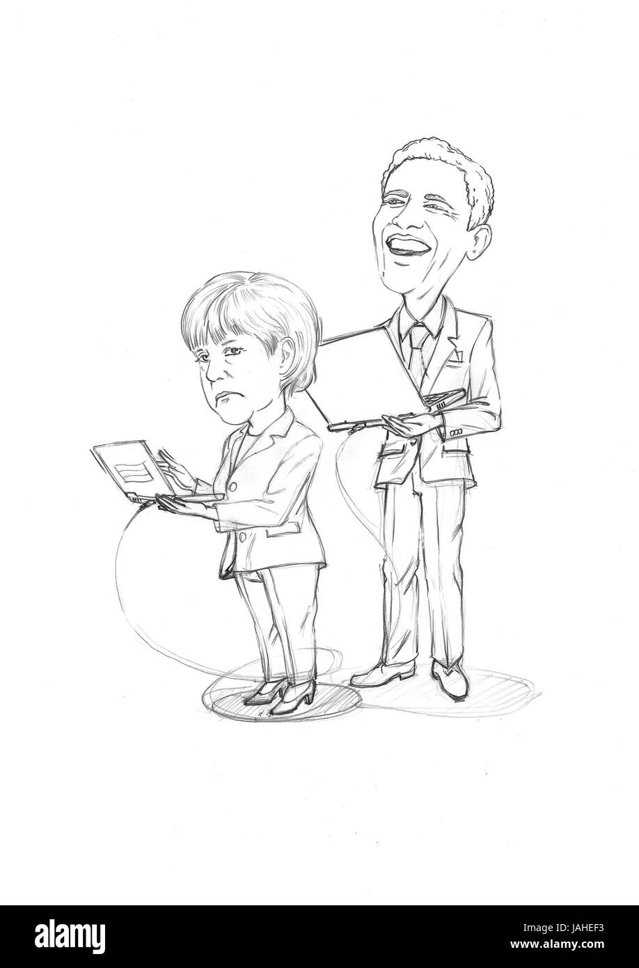 Obama bin Computer Überwacht Merkel Und Speichert Daten. Stockfoto