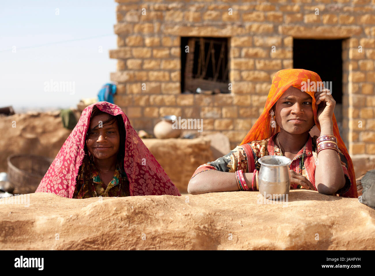 Leben in den Dörfern in Thar-Wüste, Rajasthan, Indien Stockfoto