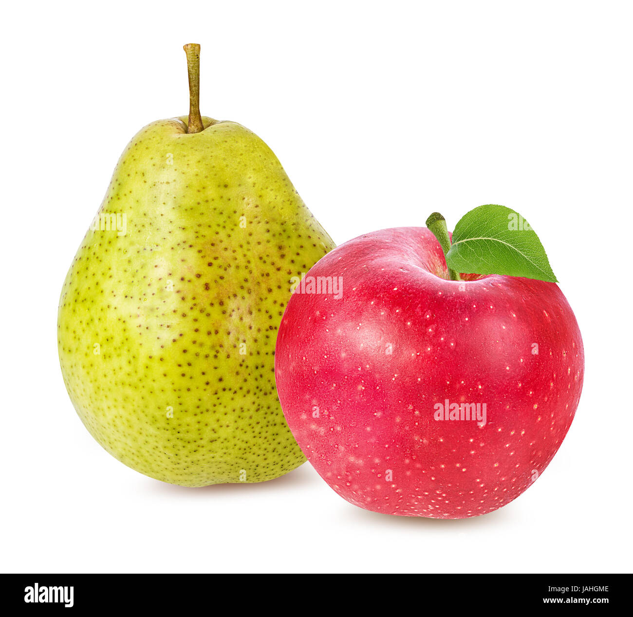 Apfel und Birne isoliert auf weißem Hintergrund Stockfoto