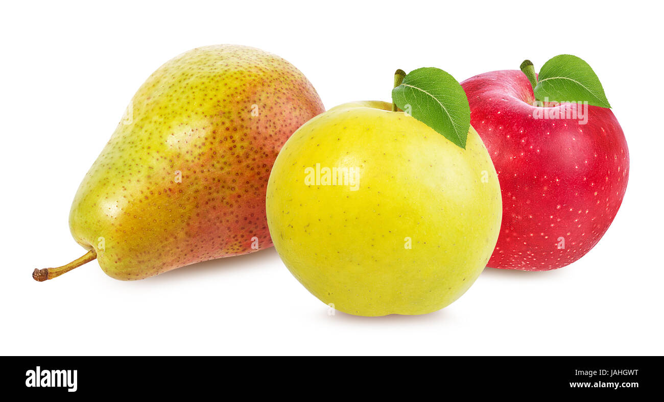 Apfel und Birne isoliert auf weißem Hintergrund Stockfoto