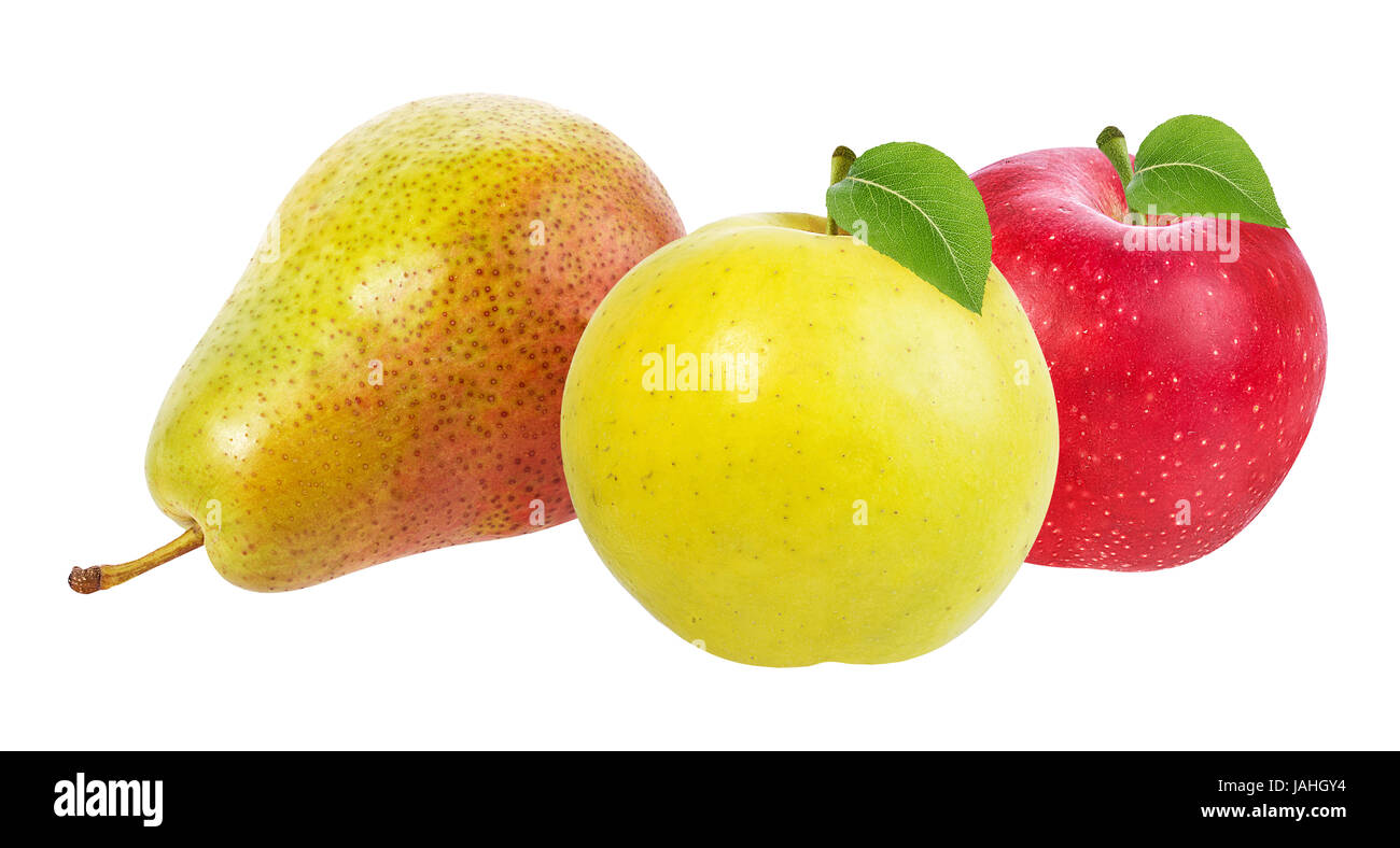Apfel und Birne isoliert auf weißem Hintergrund Stockfoto