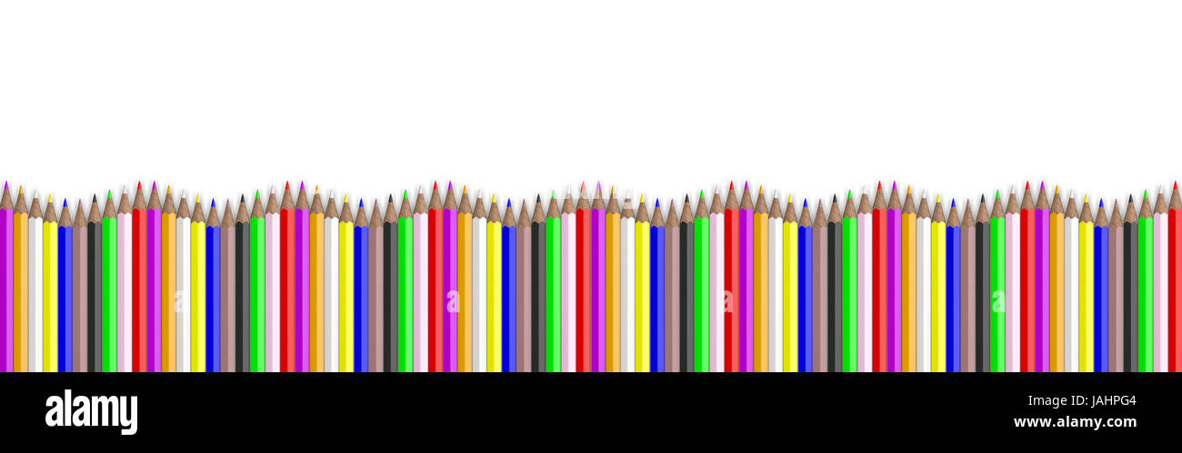 Schulkonzept - Buntstifte auf weißem Hintergrund. 3D illustration Stockfoto