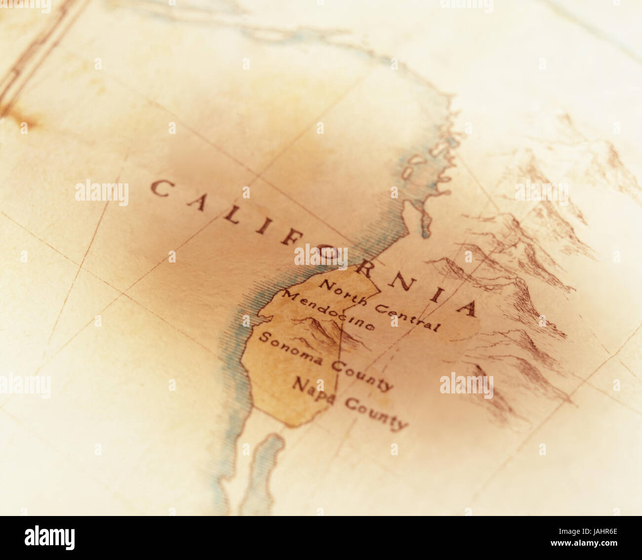 Hand gezeichnete Karte von Kalifornien mit Weinregionen Stockfoto