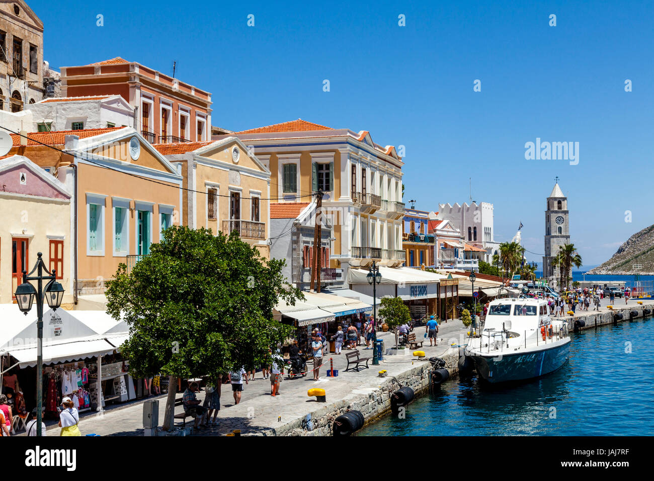 Der Hafen auf der Insel Symi, Dodekanes, Griechenland Stockfoto
