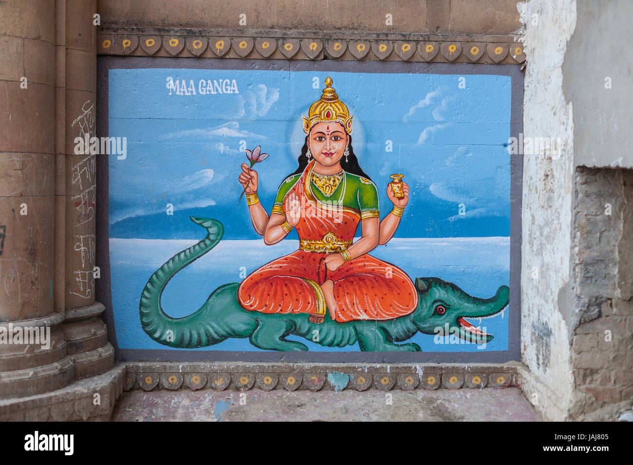 Wandmalereien in Varanasi, Uttar Pradesh, Indien, Asien Stockfoto