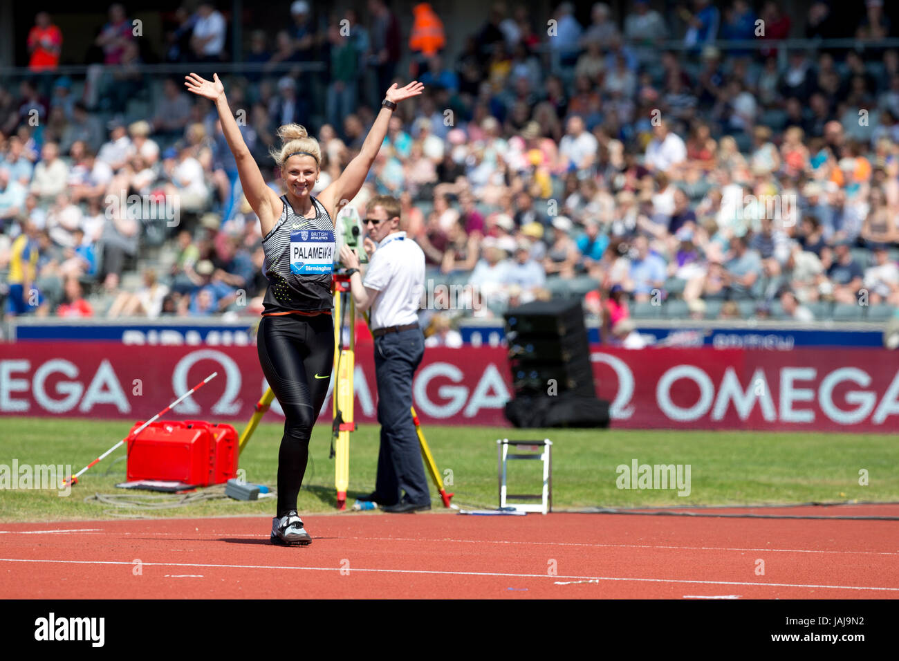 Madara PALAMEIKA konkurrieren im Speerwerfen bei den 2016 Diamond League, Alexander Stadium, Birmingham, UK, 6. Juni 2016. Stockfoto