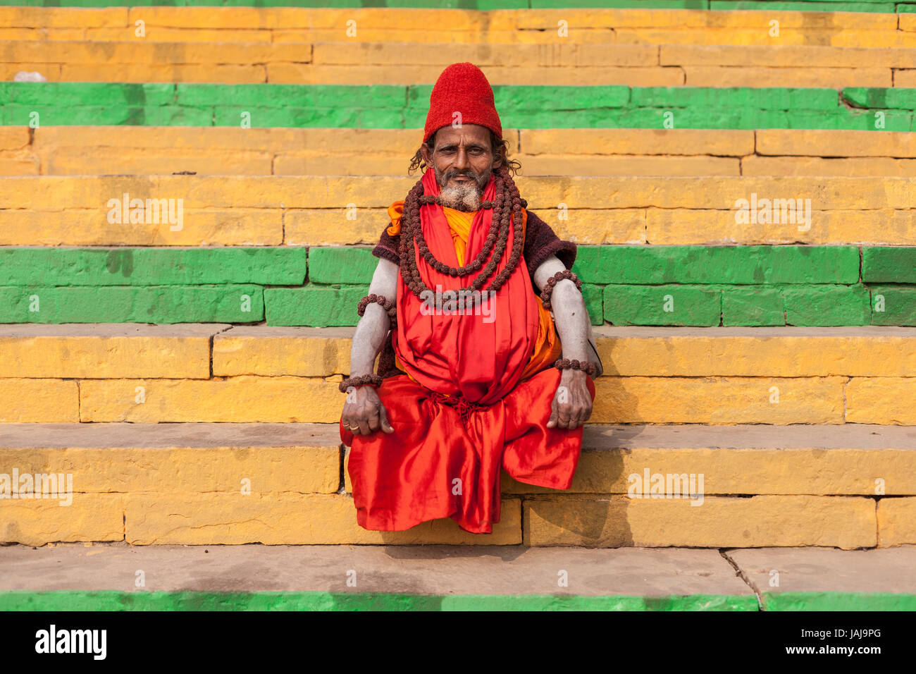 Heiliger Mann in Varanasi, Uttar Pradesh, Indien, Asien Stockfoto